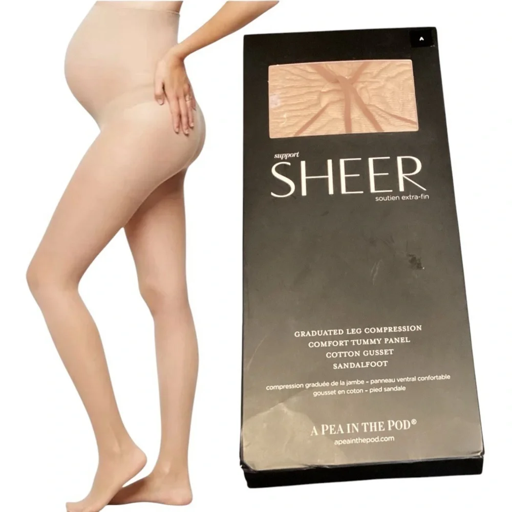 A Pea in the Pod‎ Sheer Nude Compression Pantyhose Sandalfoot Size A Small